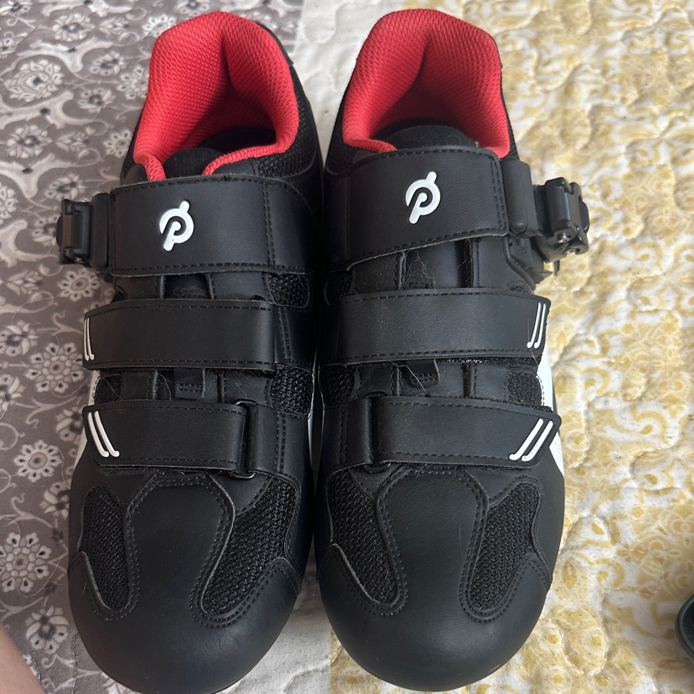 Peloton Black Cycling Shoes with Red Soles